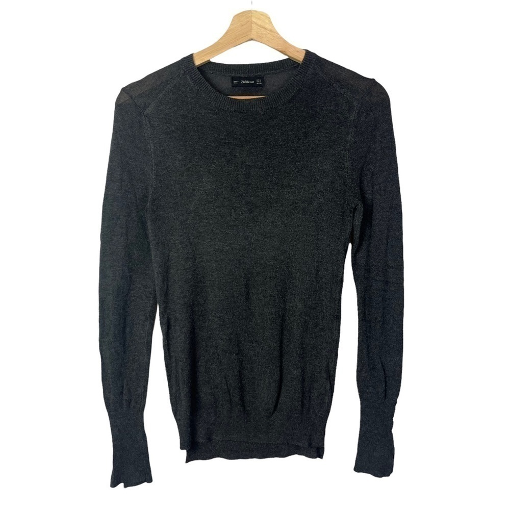 Zara Knit Dark Gray Round‎ Neck Button Sleeve Sweater S